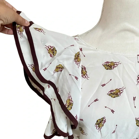 Dorothee Schumacher Silk Flutter Sleeve Blouse Cream Burgundy Trim Size 1 XS - Picture 2 of 14